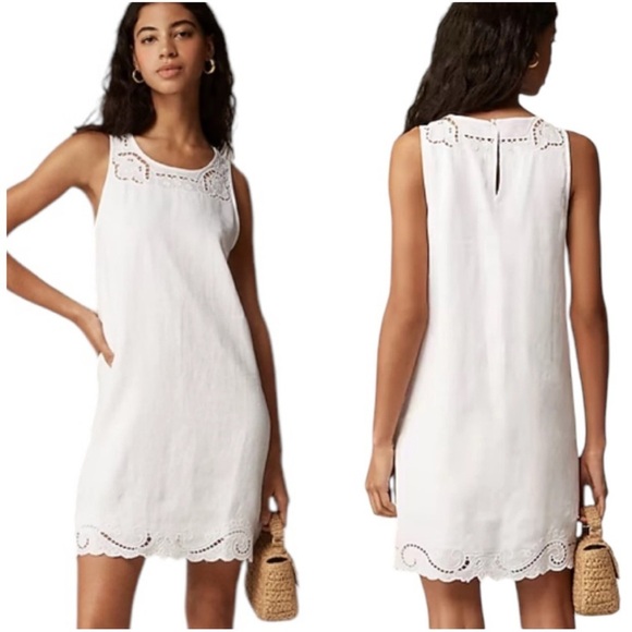 NEW J.Crew Maxine Eyelet Shift Dress in White Linen Size XS - Picture 1 of 7